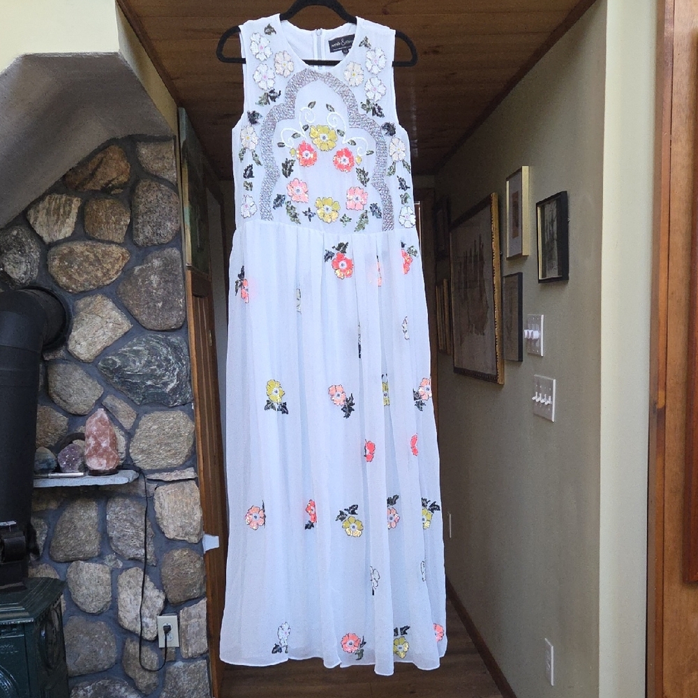 Needle & Thread White Sequin Floral Maxi Dress